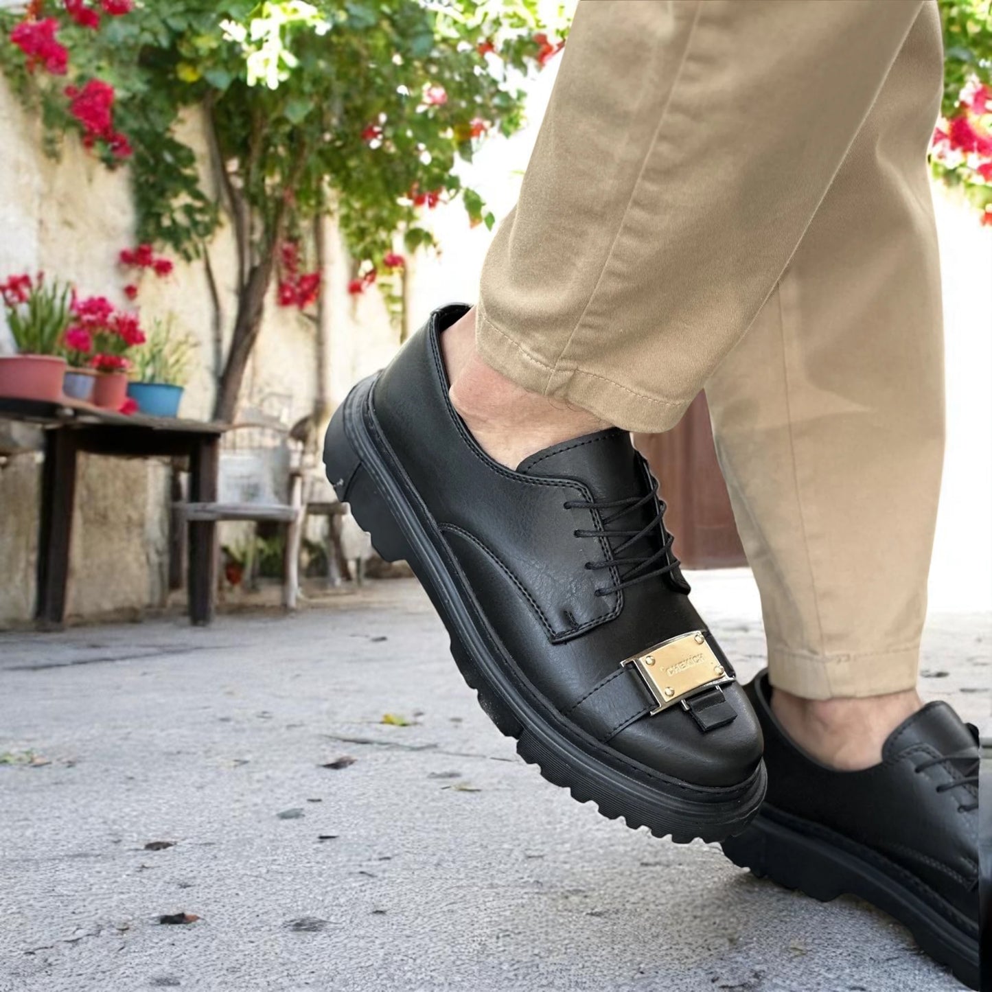 Matte Metal Detailed Black - Height Increase - Men Casual Shoes - 2402