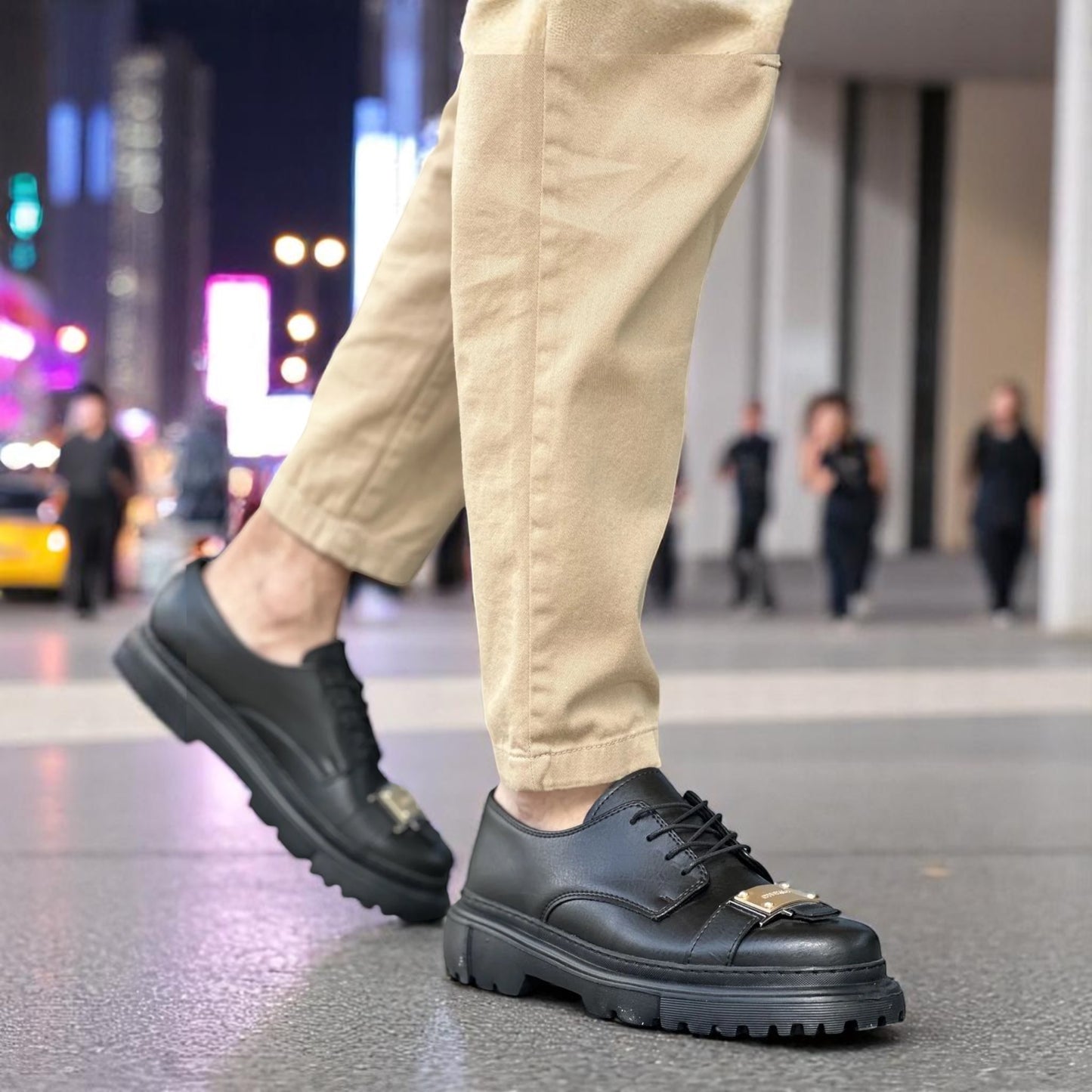 Matte Metal Detailed Black - Height Increase - Men Casual Shoes - 2402