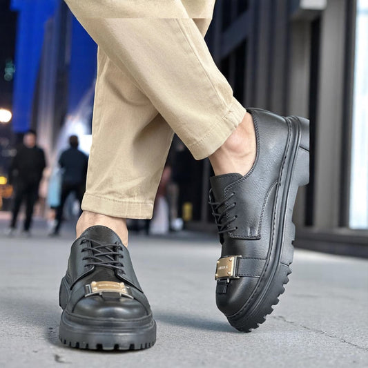 Matte Metal Detailed Black - Height Increase - Men Casual Shoes - 2402
