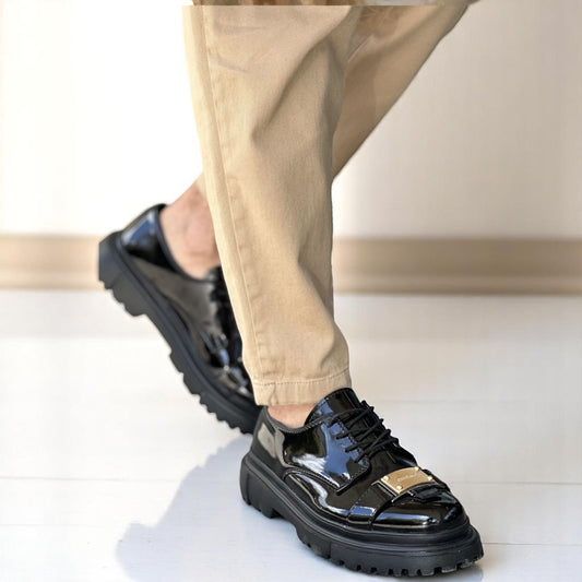 Shiny  Metal Detailed Black - Height Increase - Men Casual Shoes - R-2402