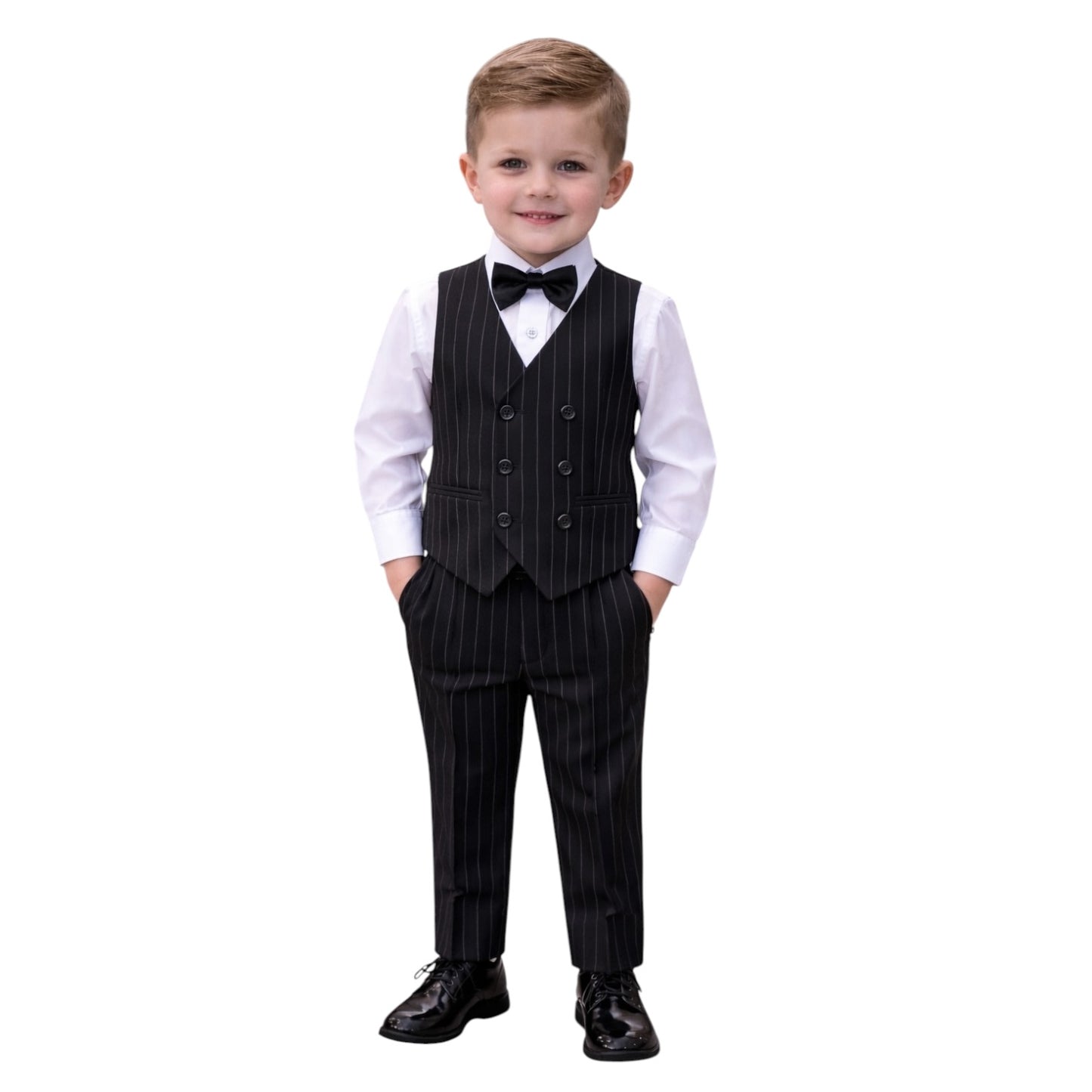 Kids Full Suit -  Double Breast Black White stripes Jacket with Vest, and Pants