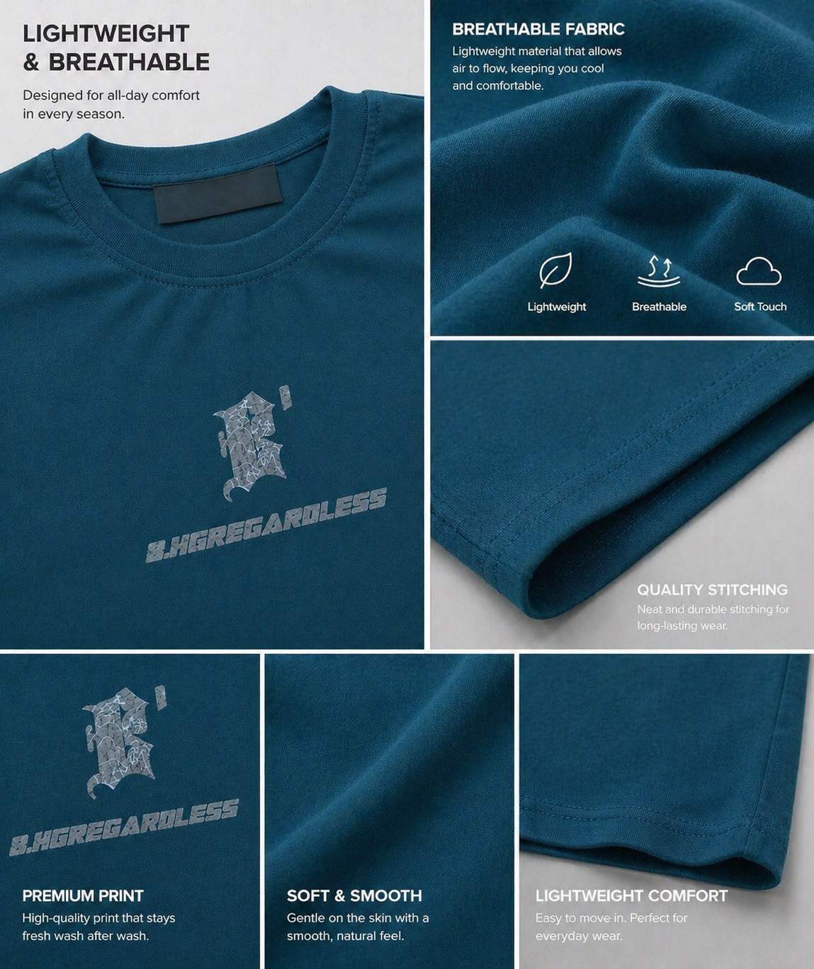 Comfortable  Summer T-Shirt- Dark Teal