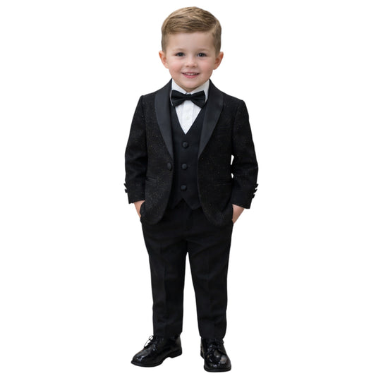 Kids Full Suit - Black Sparkly Jacket, Vest, and Pants