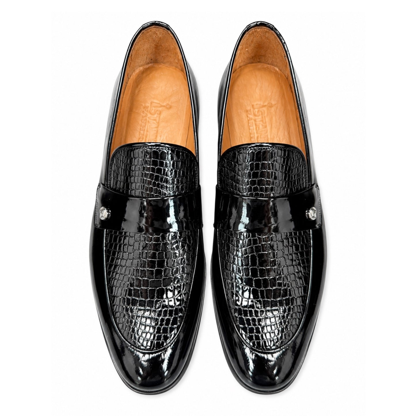 Premium Turkish Leather -  Black Glossy  IF. Shoes Luxury Detailed Leather - 7717