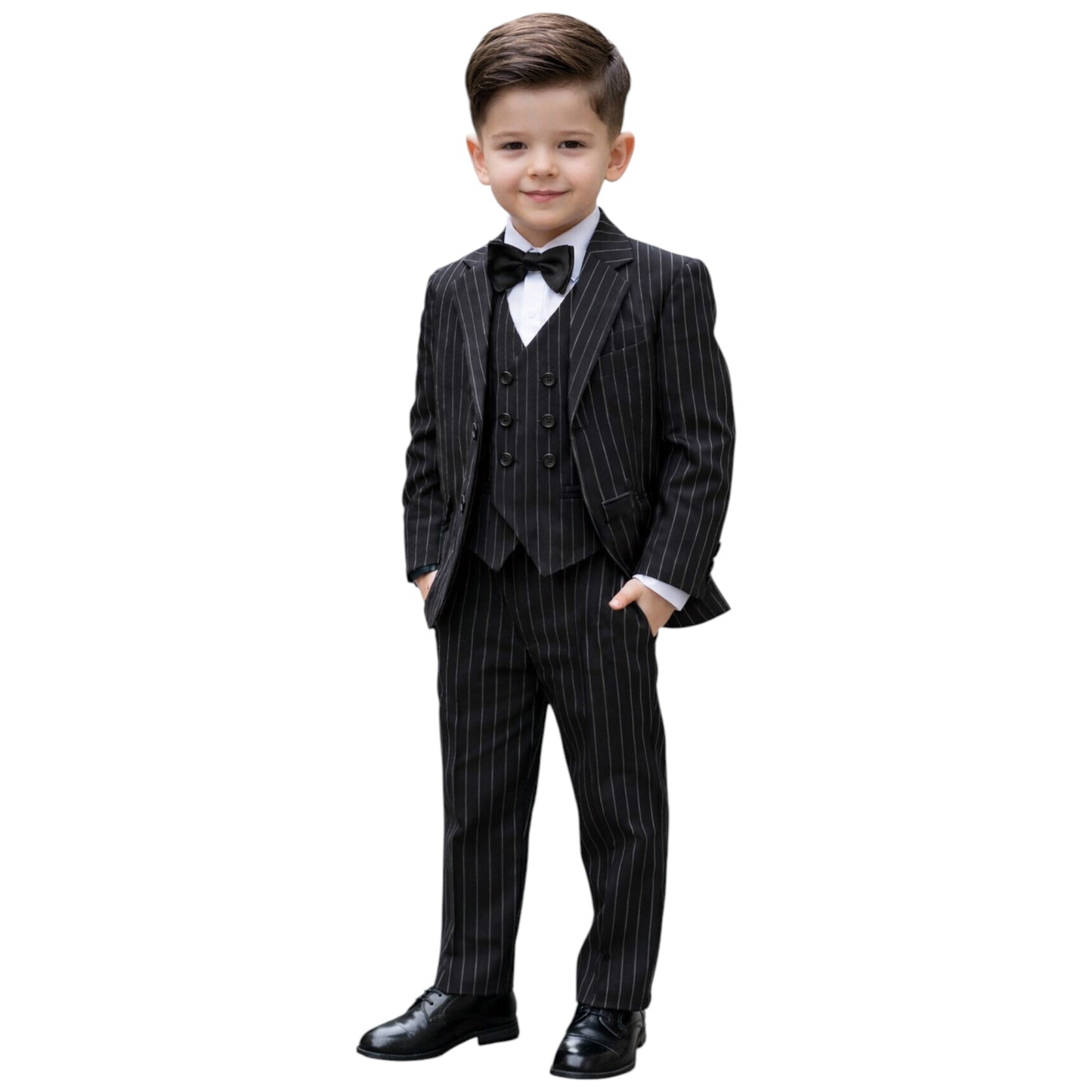 Kids Full Suit -  Black Striped  Jacket, Paired with Vest, and Pants