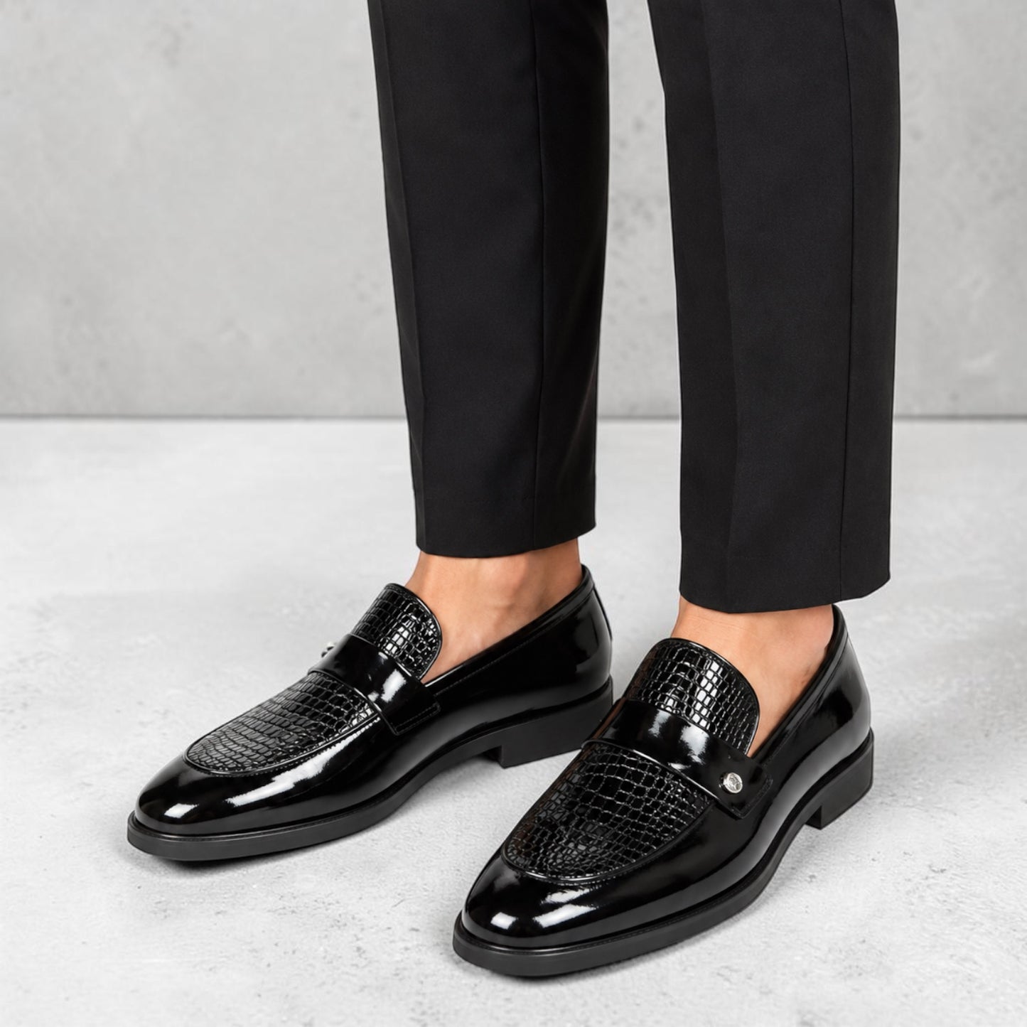 Premium Turkish Leather -  Black Glossy  IF. Shoes Luxury Detailed Leather - 7717