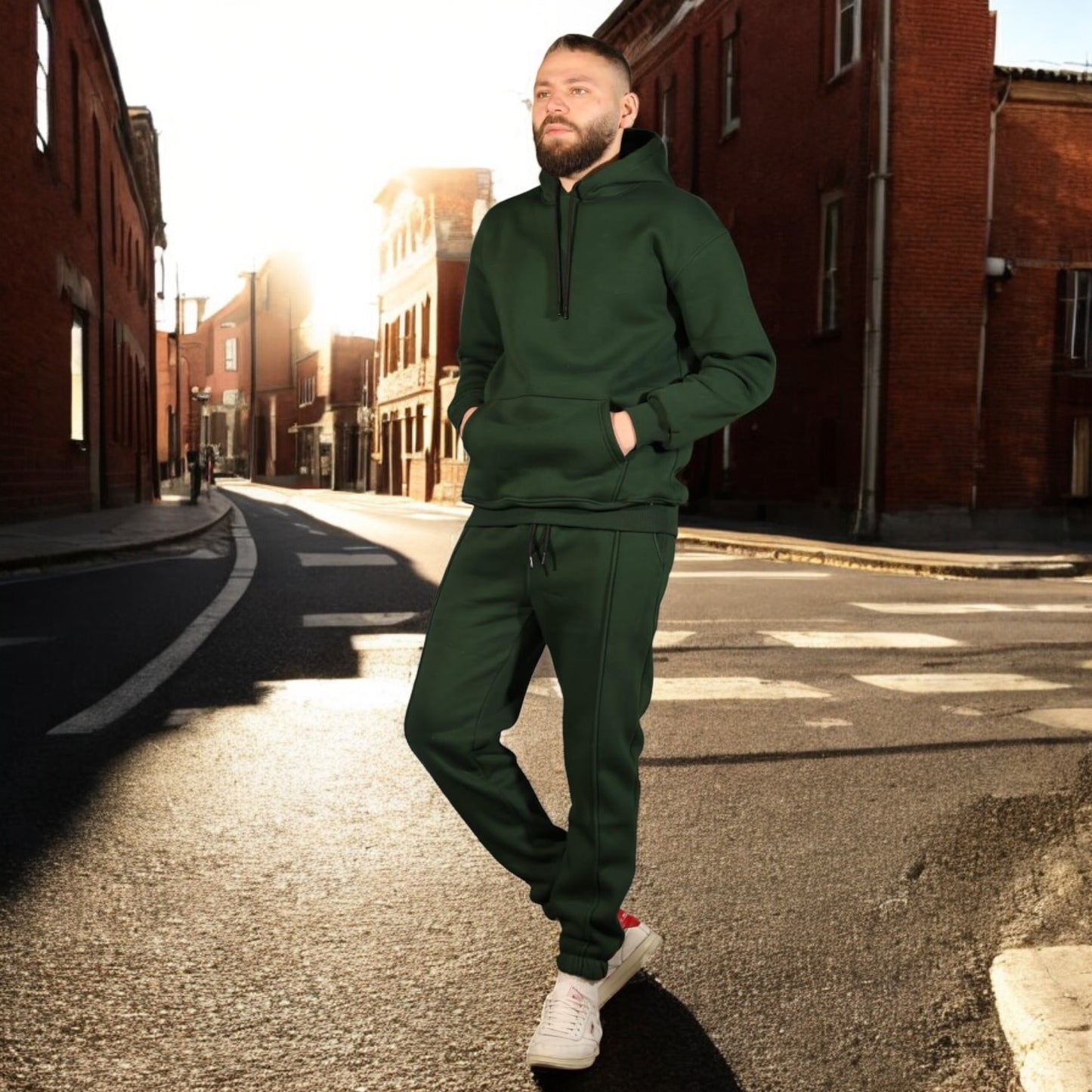 Two-Pieces Set Dark  Green- Hoodie and Sweatpants