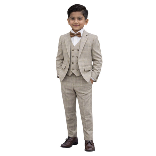 Kids Full Suit -  Tan  Jacket, Vest, and Pants