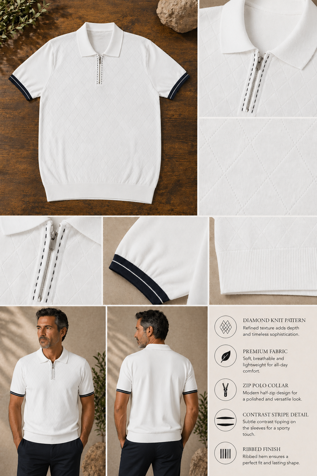 Refined Zip Polo - White