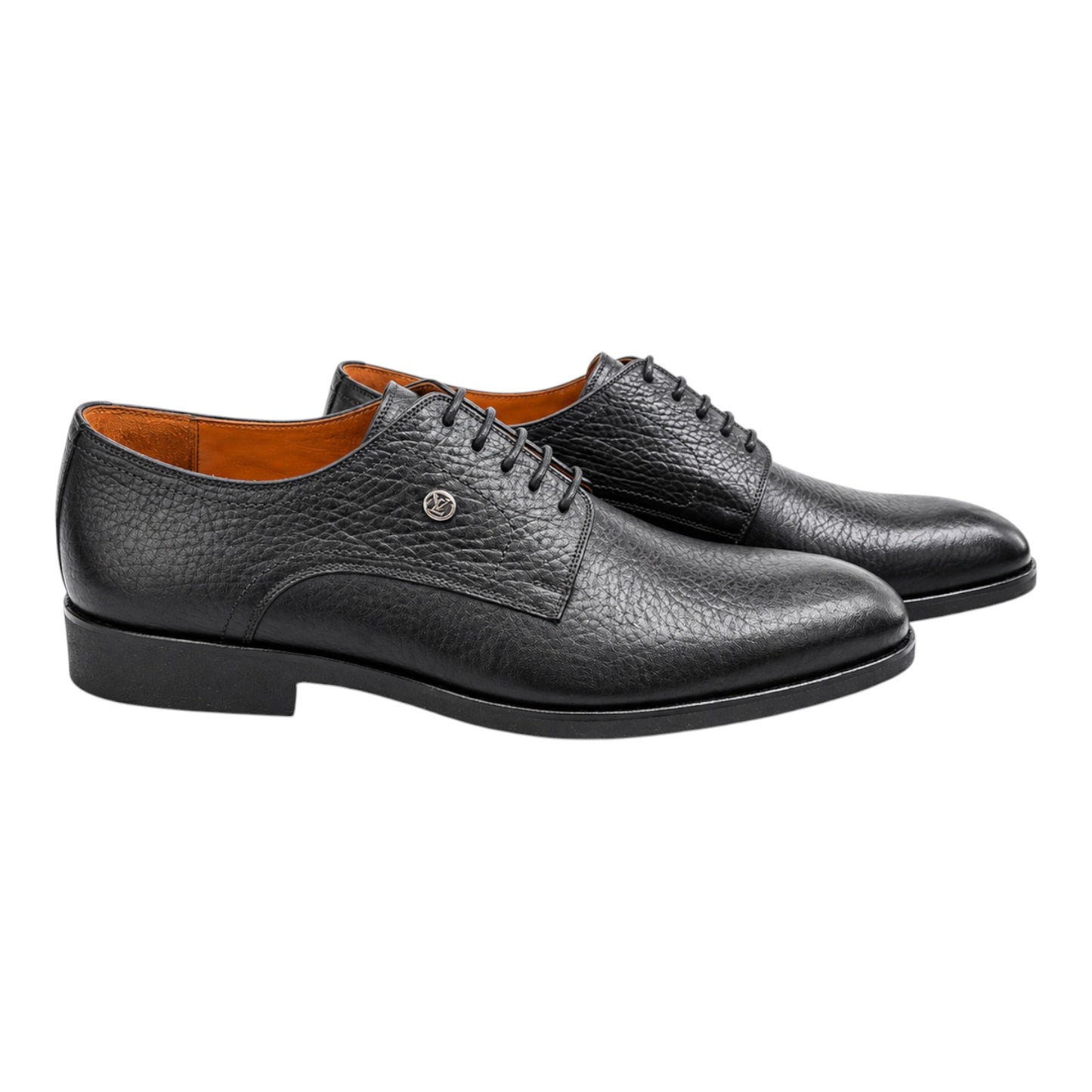 Premium Turkish Leather -  Black IF. Shoes with Texture Leather and Lace - 3416