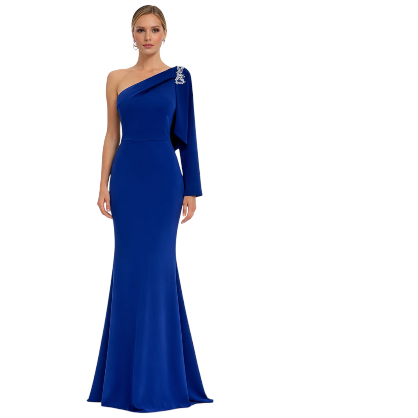 ROYAL BLUE ONE SHOULDER Dress with  Side crystals detailing