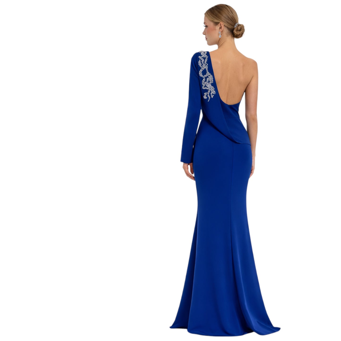 ROYAL BLUE ONE SHOULDER Dress with  Side crystals detailing