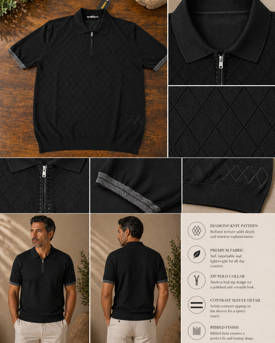 Refined Zip Polo - Black