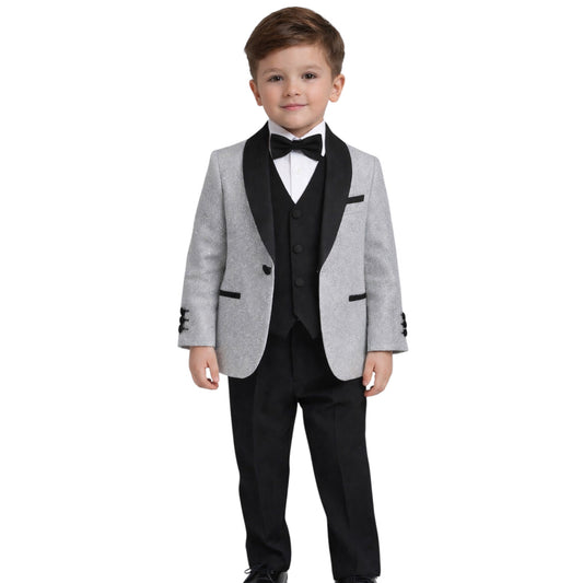 Kids Full Suit -  Sparkly Silver/Gray Jacket, Paired with Black Vest, and Pants
