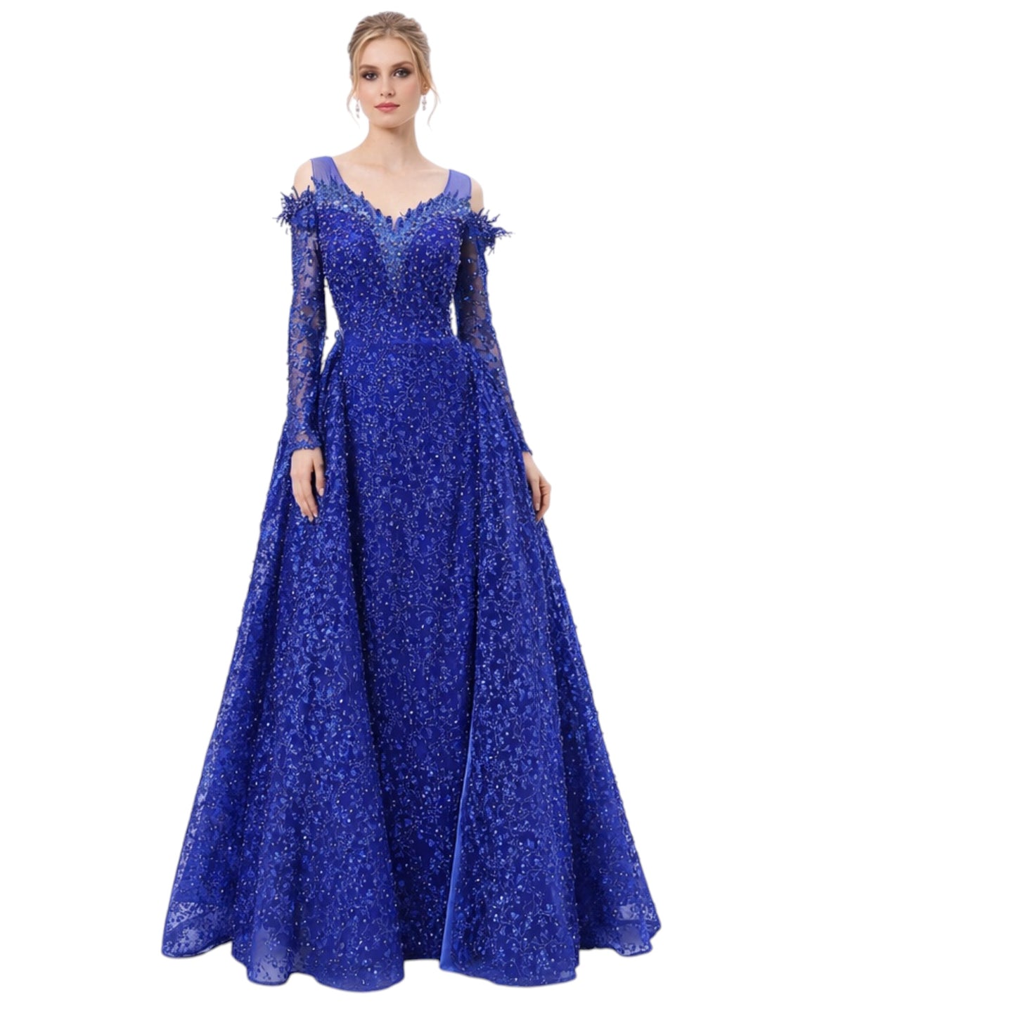 Royal Blue Pearl Dress- Detailed with Pearls and Detachable Skirt