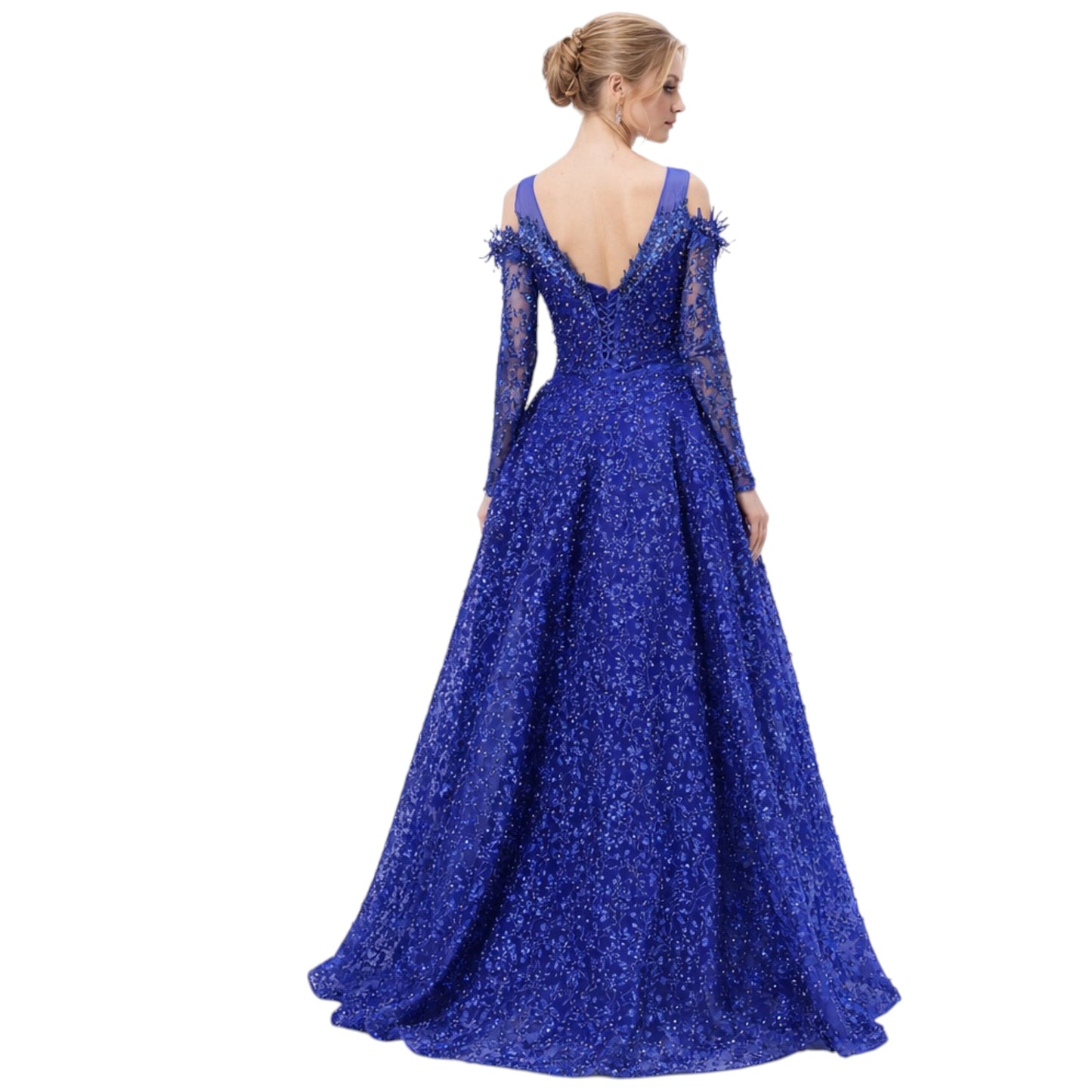 Royal Blue Pearl Dress- Detailed with Pearls and Detachable Skirt