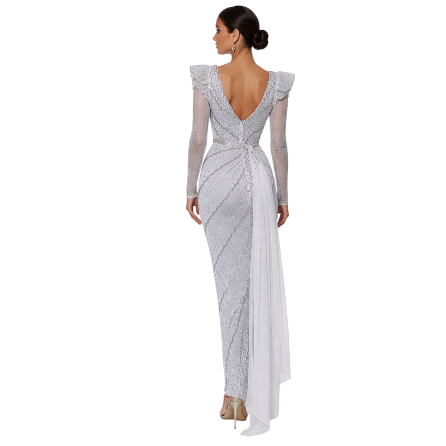 silver Beaded Dress with Knee High