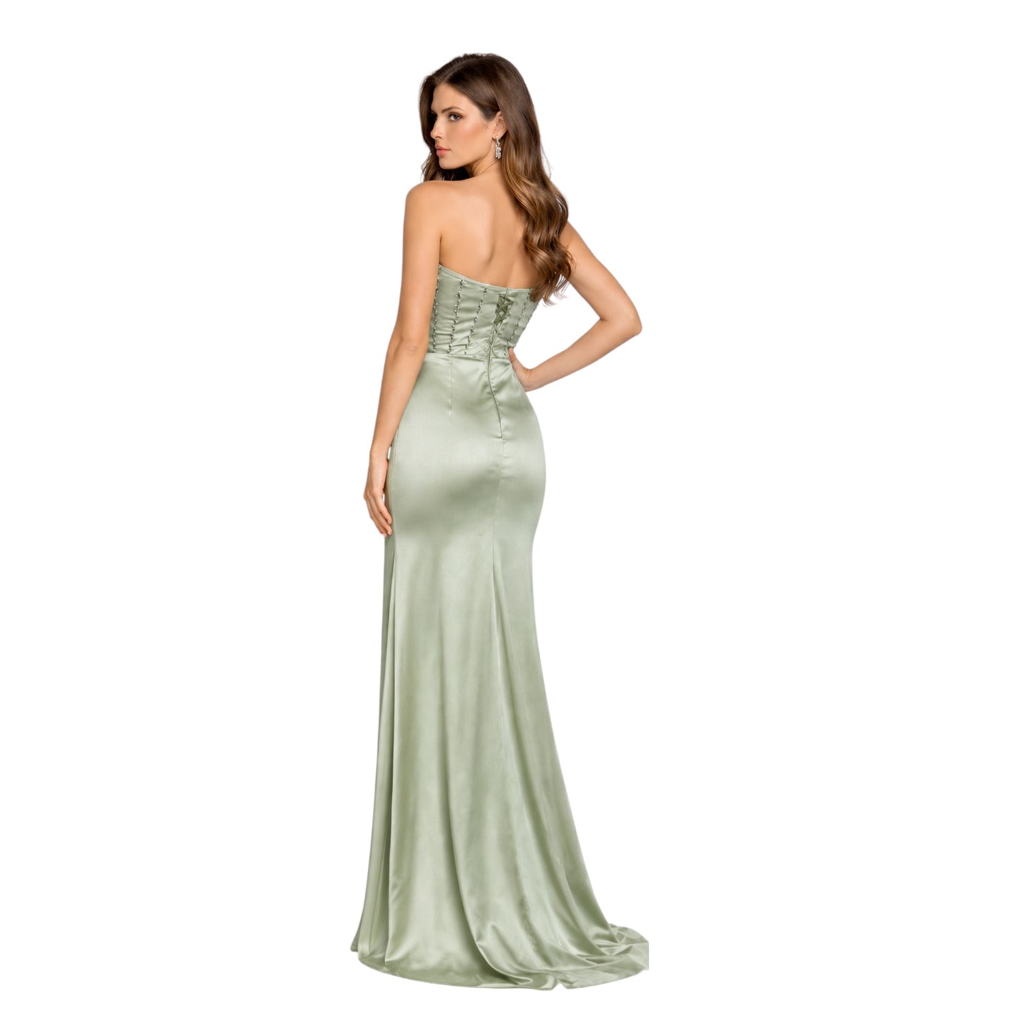 Classy Satin Sage Green - One side Corset Top Dress