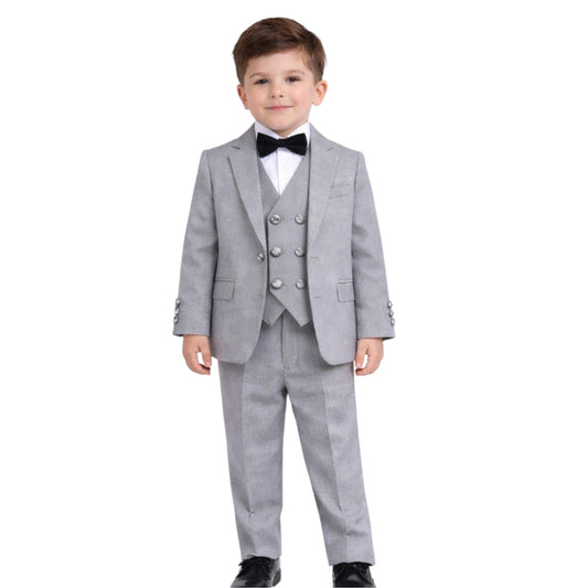 Kids Full Suit -  Gray Jacket, Paired with Vest, and Pants