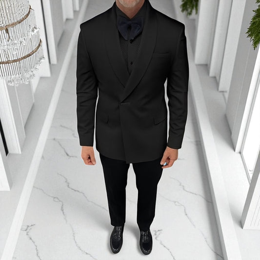 Stylish, Shawl Collar with one Snap button Suit- Slim Fit - Black