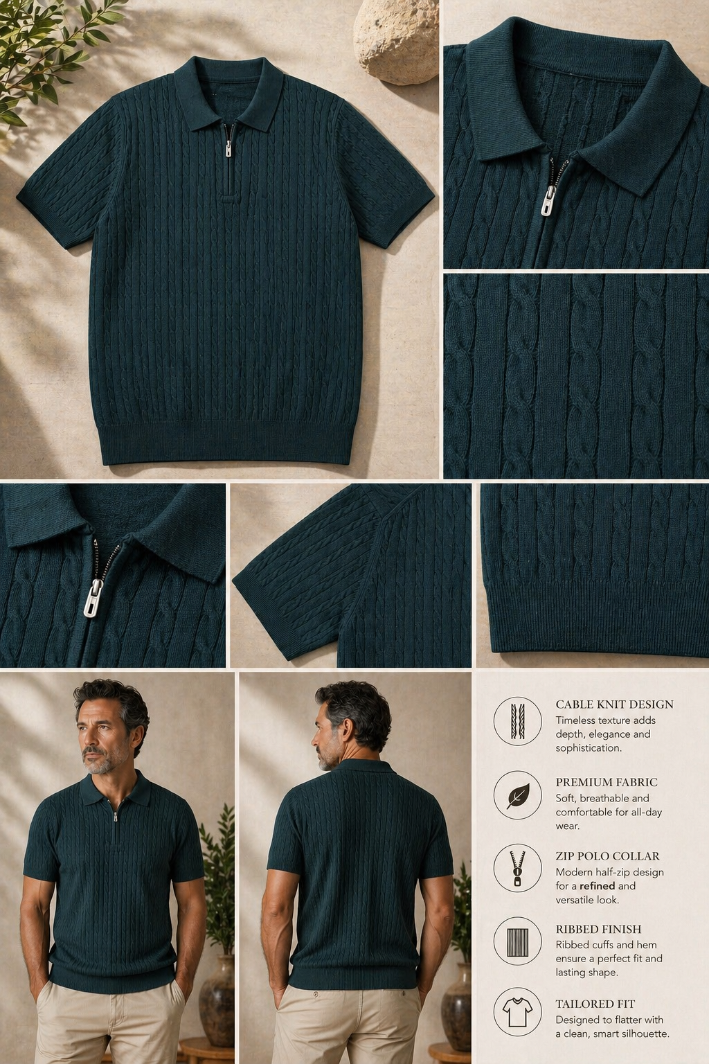 Refined Zip Polo - Deep Green