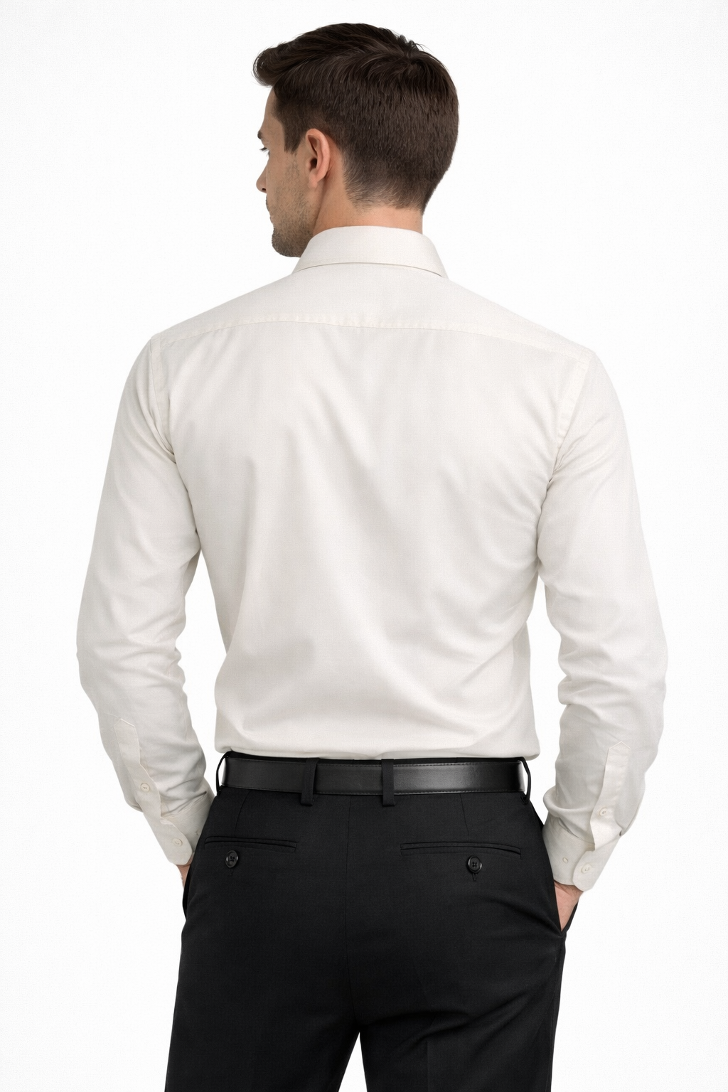 Off White - Men Long Sleeves  Formal Solid, Dress Shirt in Slim Fit  Style