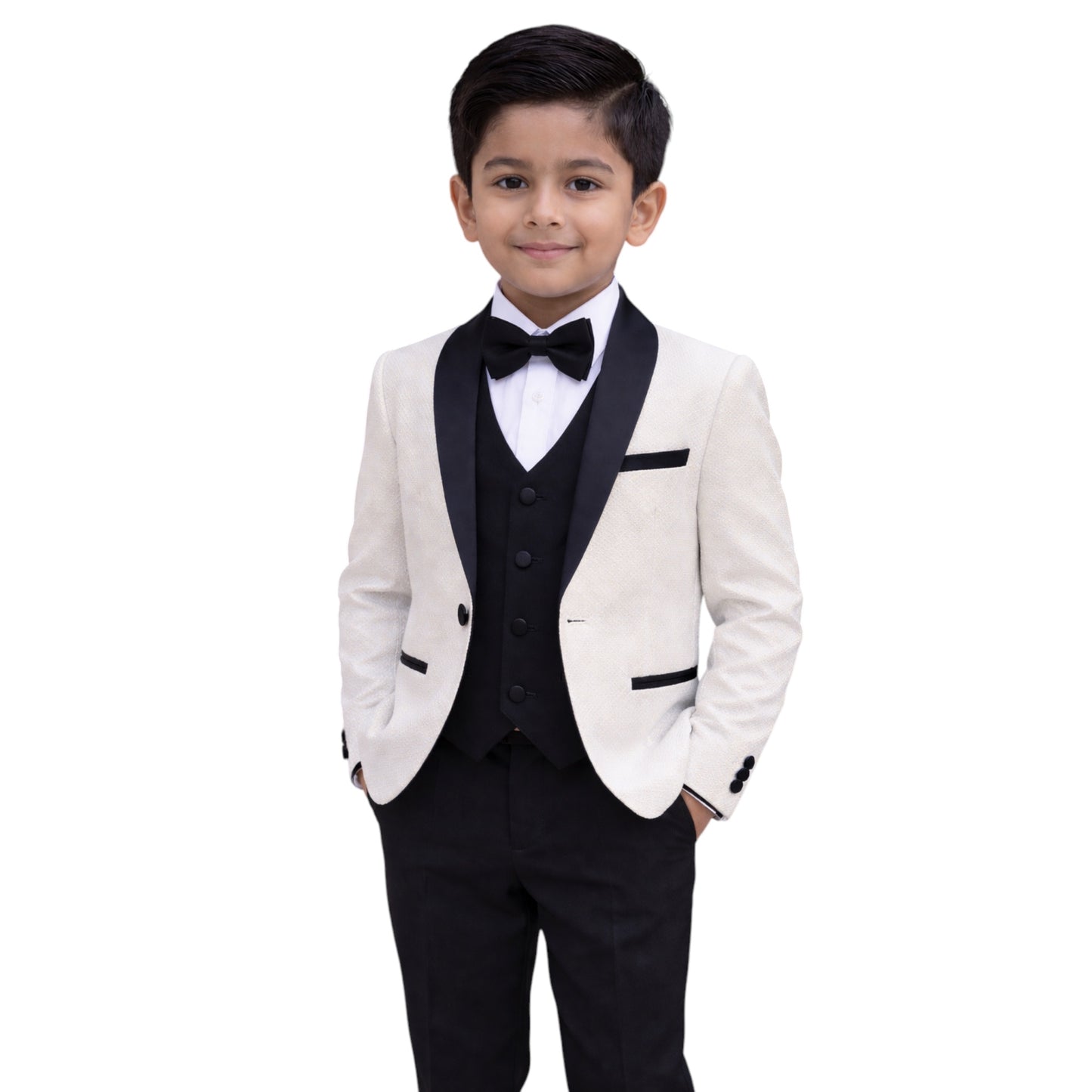 Kids Full Suit -  Sparkly Off- White Jacket, Vest, and Pants
