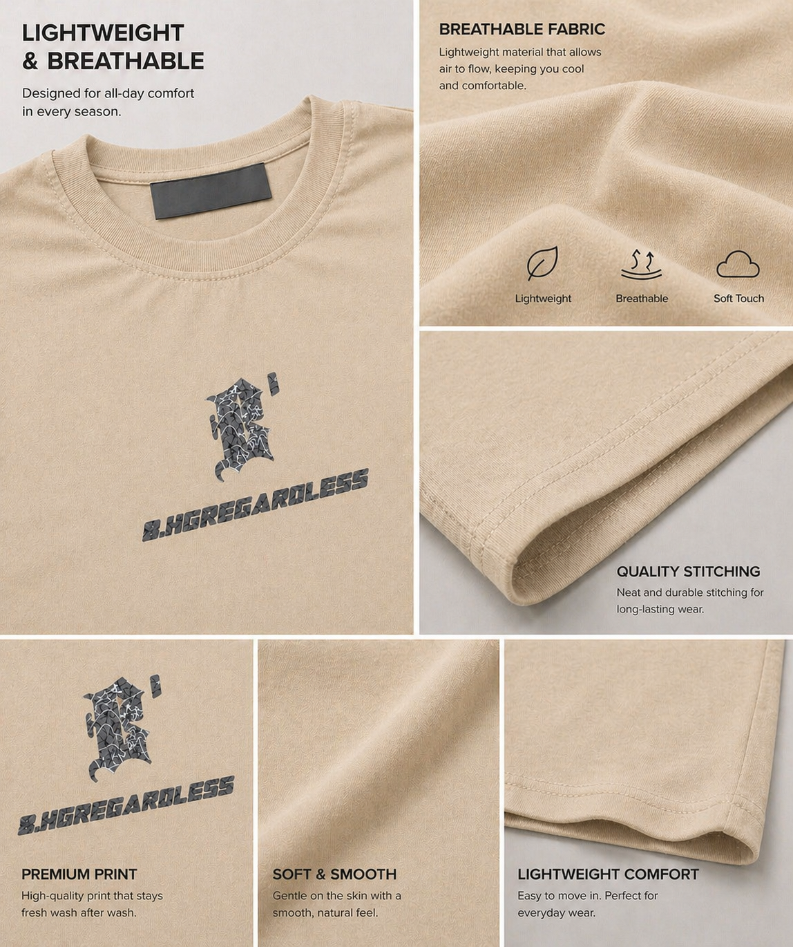 Comfortable  Summer T-Shirt- Tan