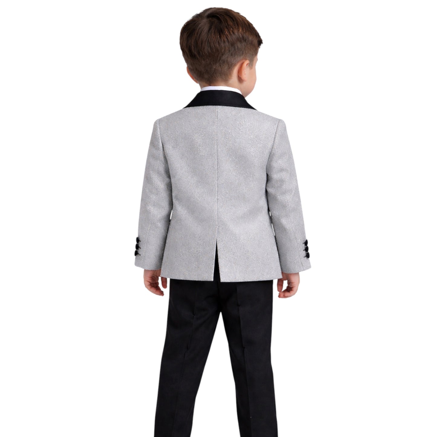 Kids Full Suit -  Sparkly Silver/Gray Jacket, Paired with Black Vest, and Pants