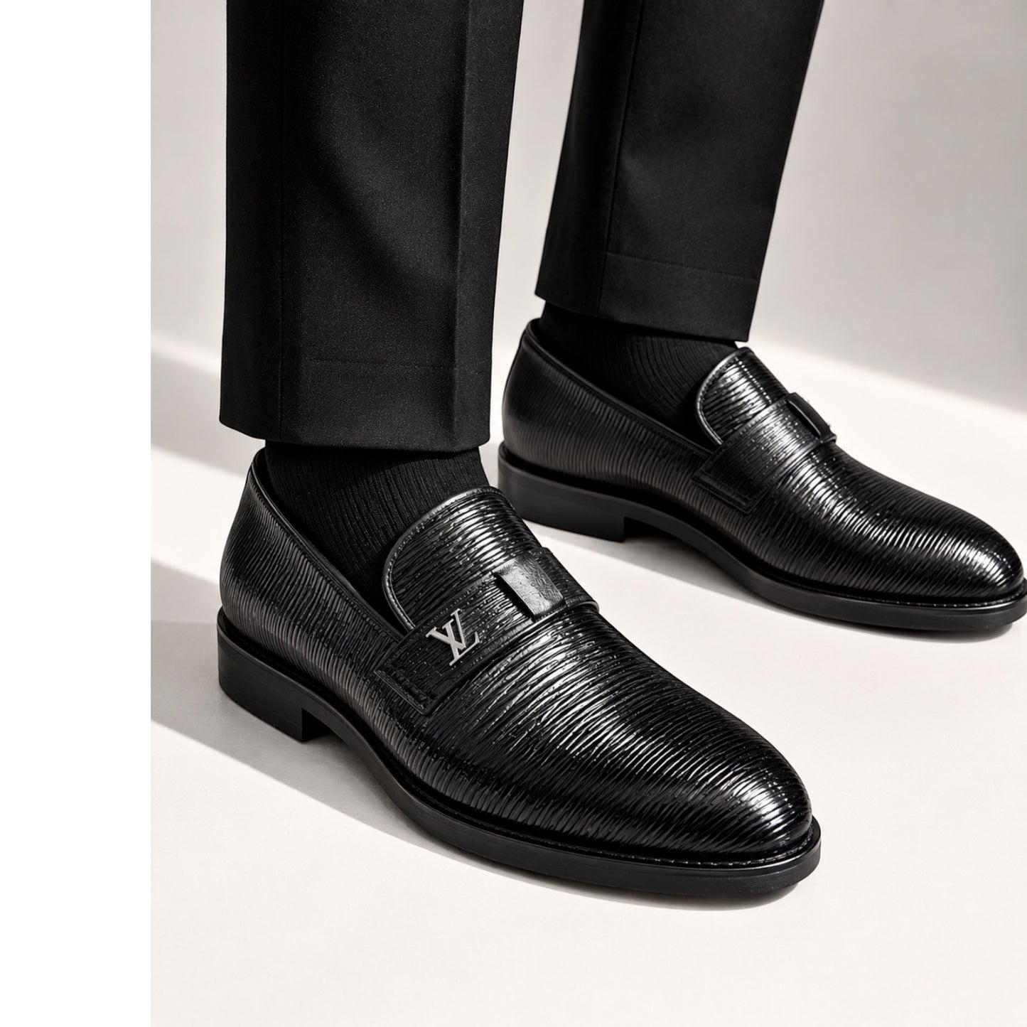 Premium Turkish Leather -  Black IF. Shoes Luxury Detailed Leather with  Silver Hardware- 7735