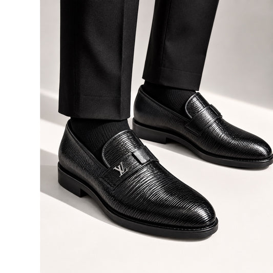 Premium Turkish Leather -  Black IF. Shoes Luxury Detailed Leather with  Silver Hardware- 7735