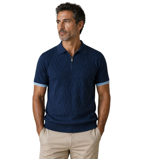 Refined Zip Polo - Navy Blue