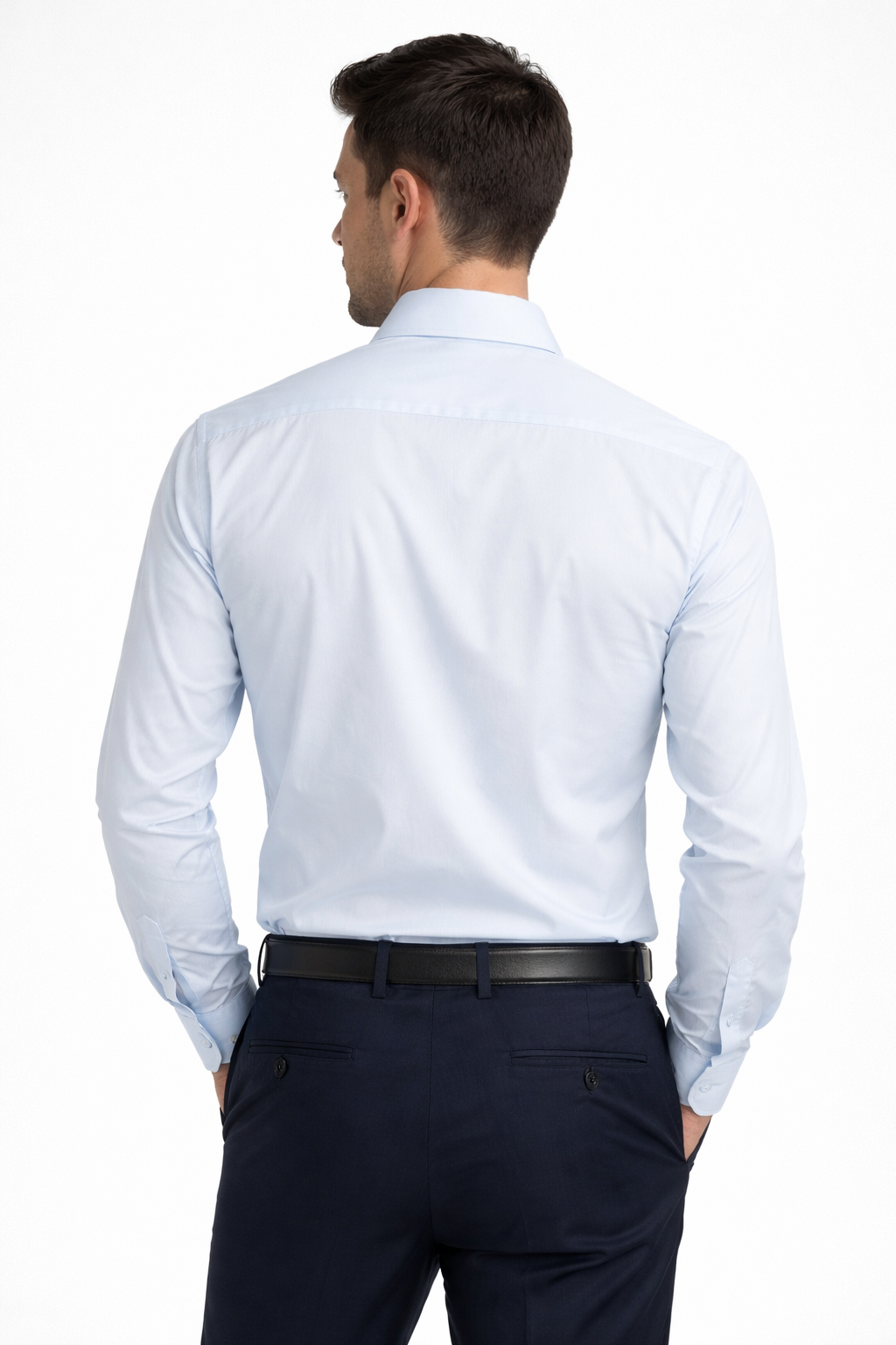 Light Blue - Men Long Sleeves  Formal Solid, Dress Shirt in Slim Fit  Style