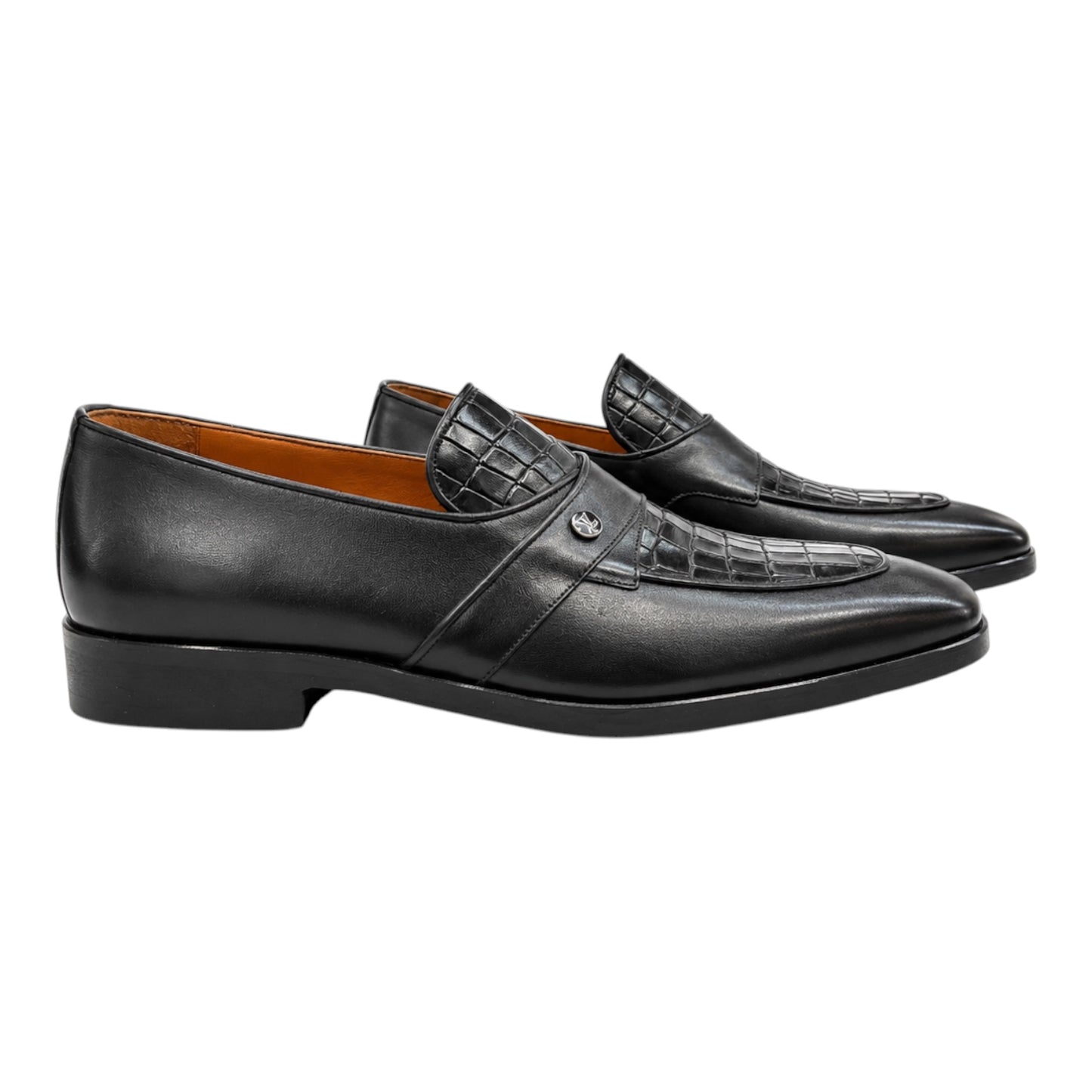 Premium Turkish Leather -  Black IF. Shoes with Different Texture Leather - 8117