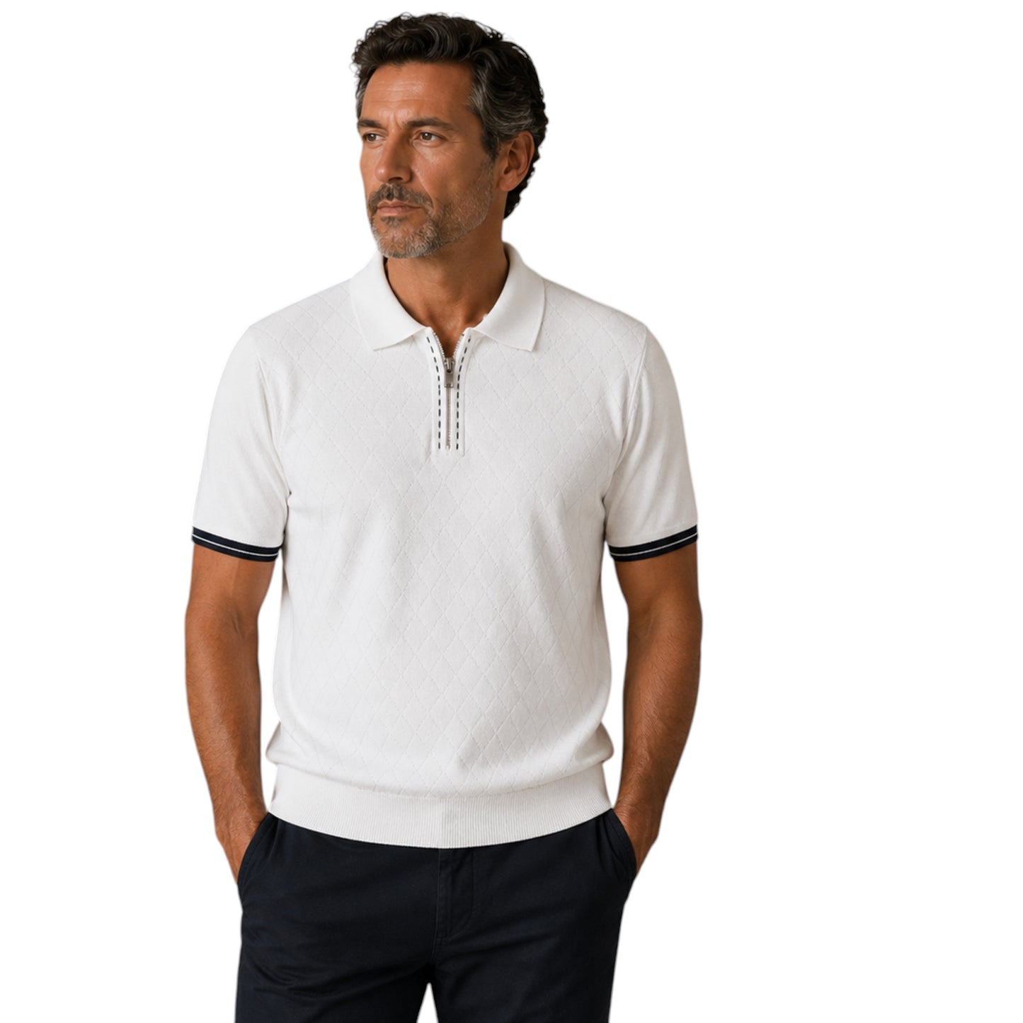 Refined Zip Polo - White