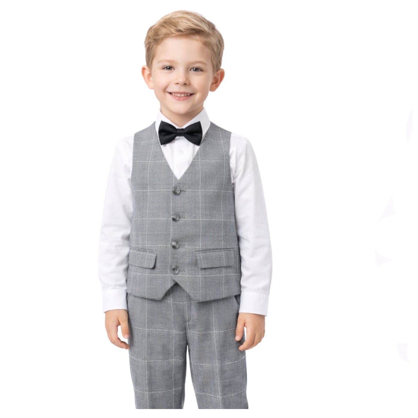 Kids Full Suit - Striped Gray Jacket with,  Vest, and Pants