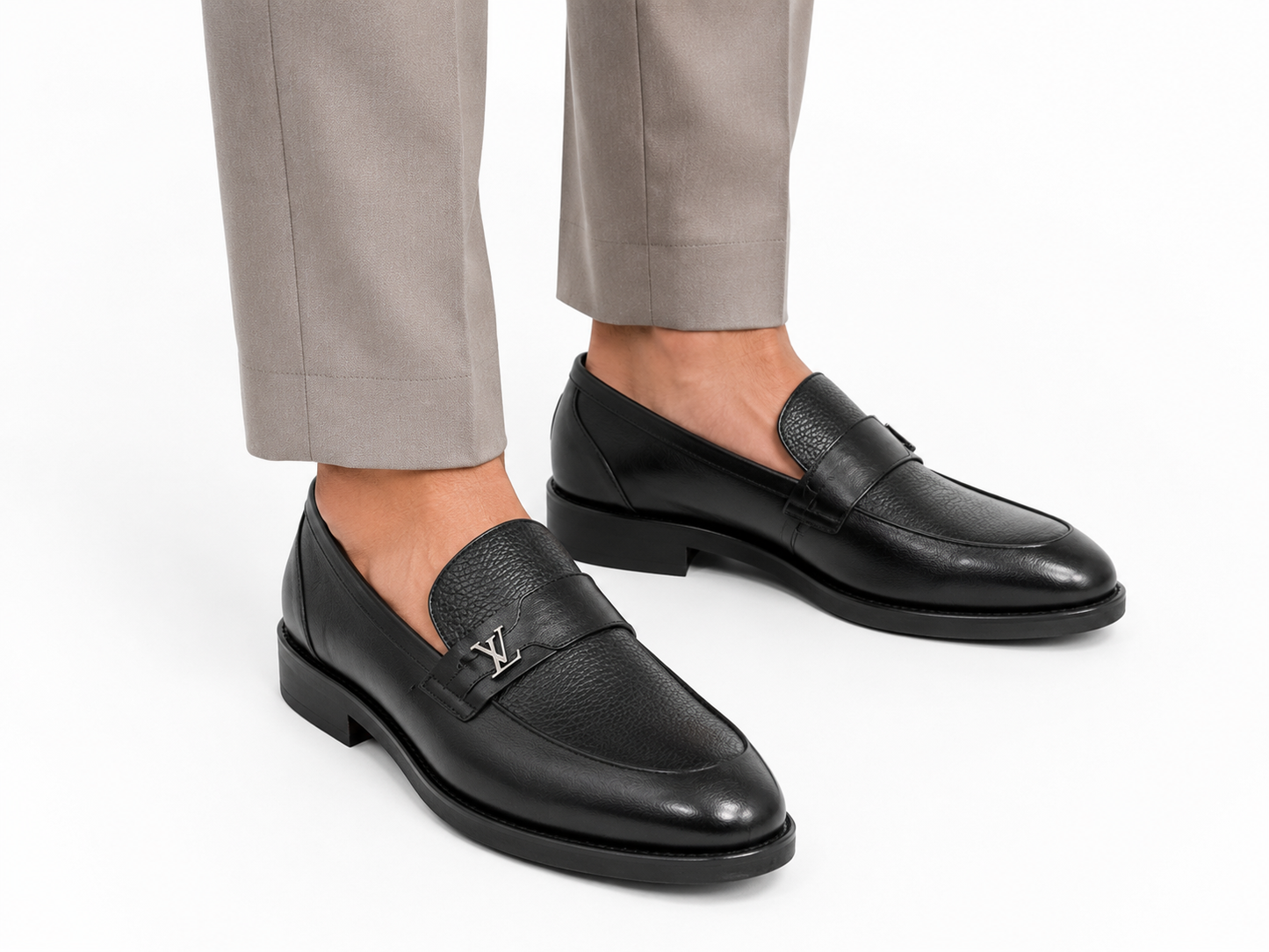 Premium Turkish Leather -  Black  IF. Shoes with Silver Pin - 7950