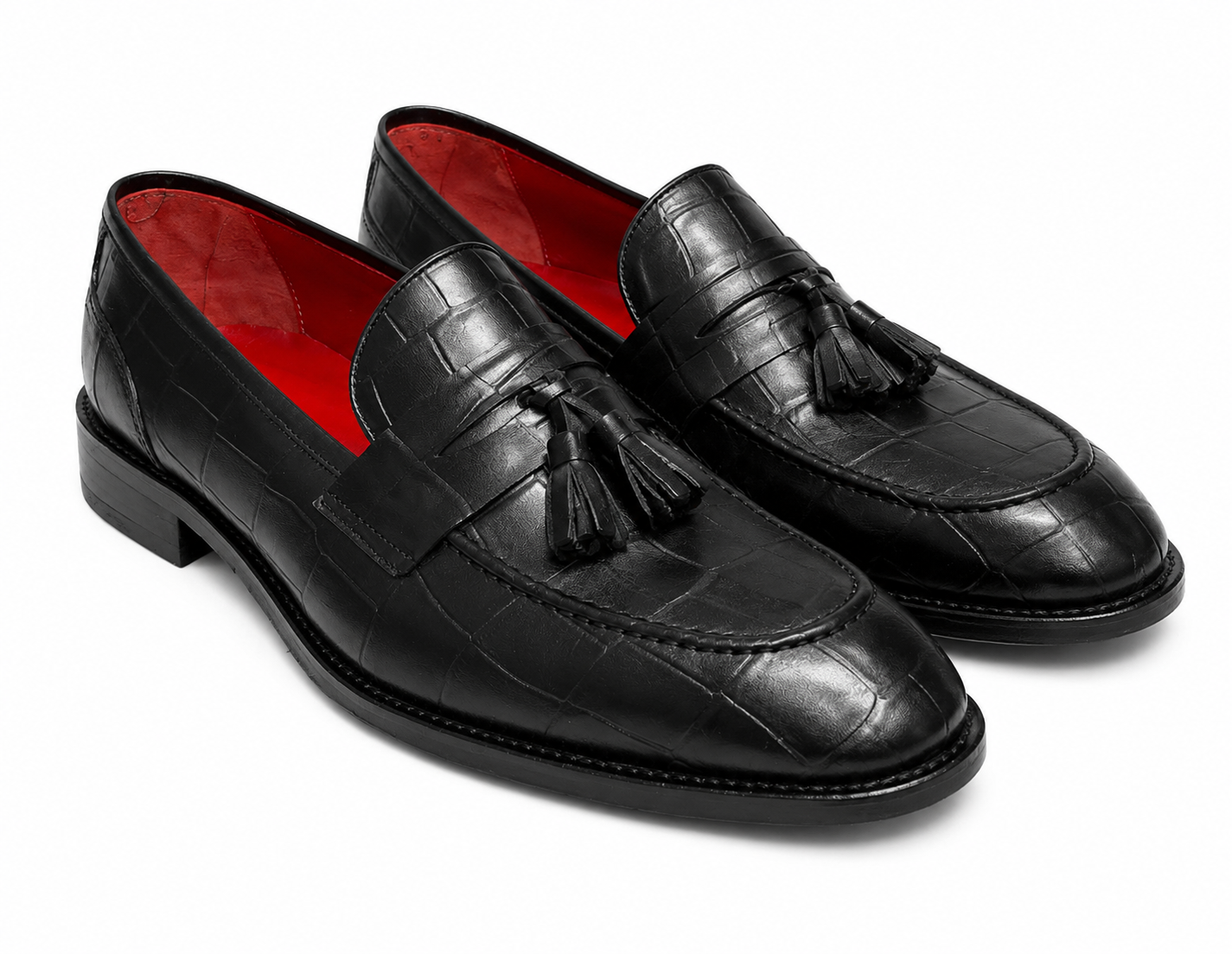Black Istanbul Fashion by Raad Red Bottom Shoes With Unique Textured Leather -602