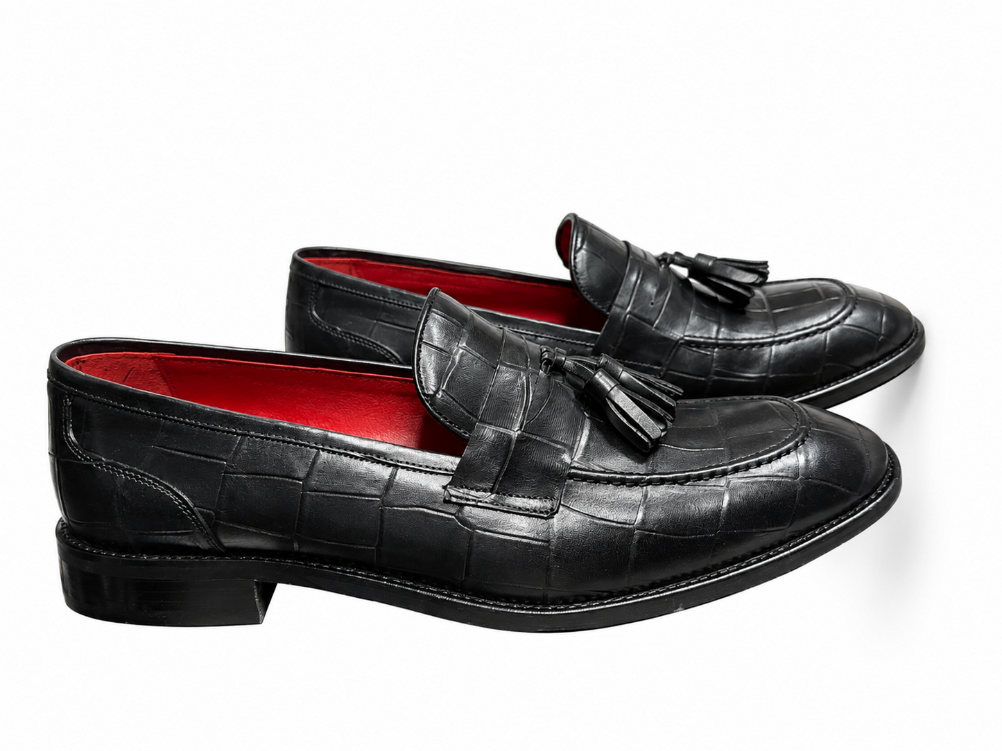 Black Istanbul Fashion by Raad Red Bottom Shoes With Unique Textured Leather -602
