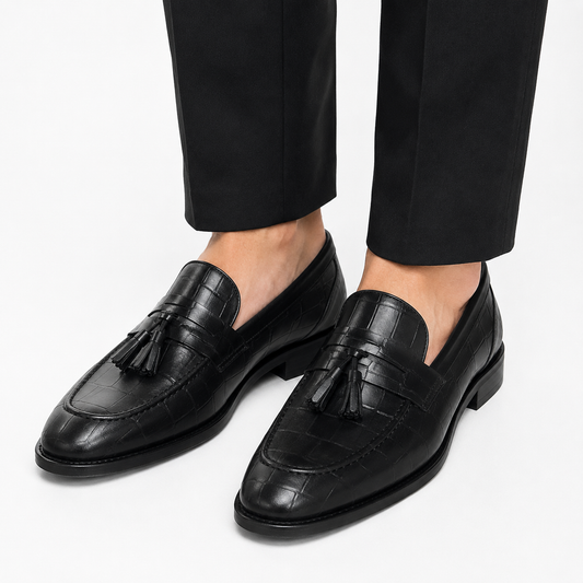 Black Istanbul Fashion by Raad Red Bottom Shoes With Unique Textured Leather -602