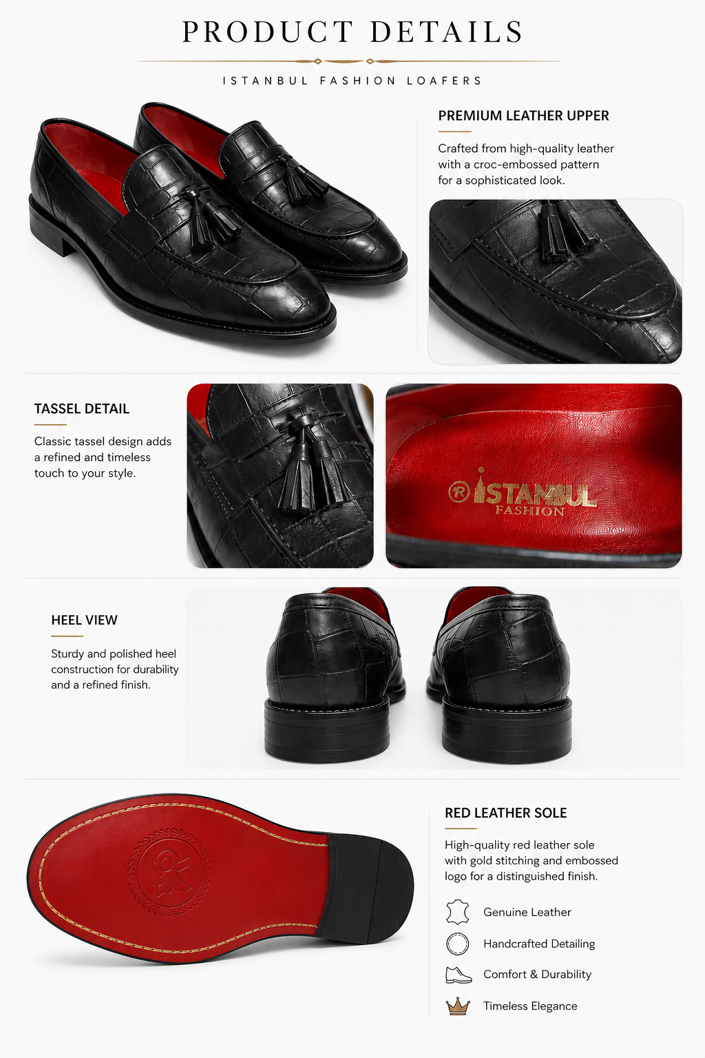 Black Istanbul Fashion by Raad Red Bottom Shoes With Unique Textured Leather -602
