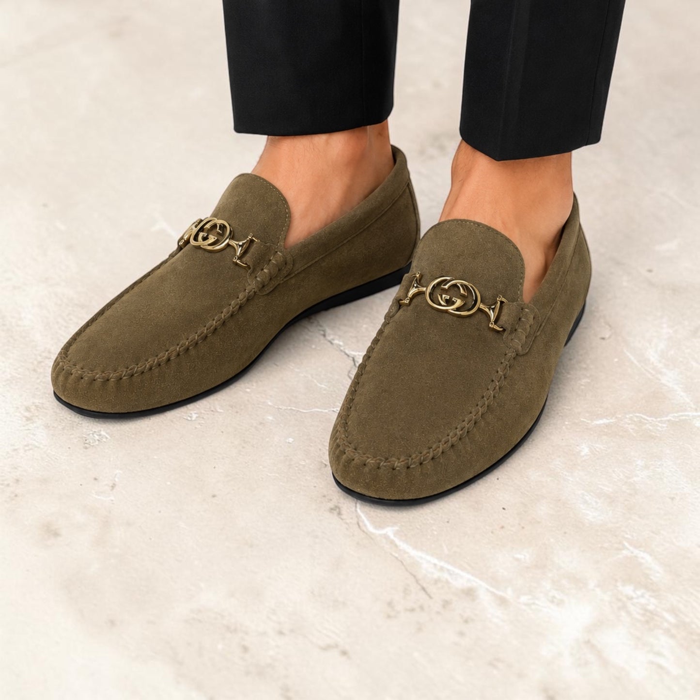 Velvet  Beige  Slip On -Rubber Bottom--Silver Finish Metal Details-134 5671