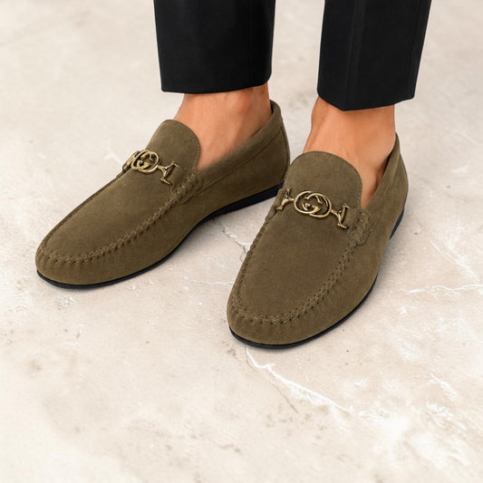 Velvet  Beige  Slip On -Rubber Bottom--Silver Finish Metal Details-134 5671
