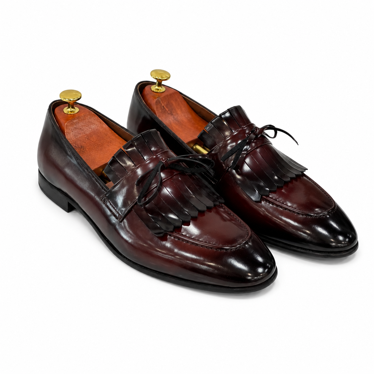 Glossy-Dark Cherry  Dress Shoes with Textured Detailing made with Hight Quality Leather-9090