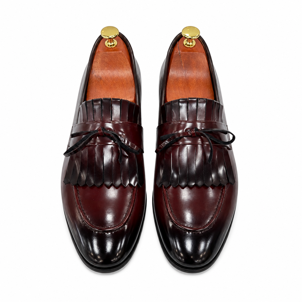 Glossy-Dark Cherry  Dress Shoes with Textured Detailing made with Hight Quality Leather-9090