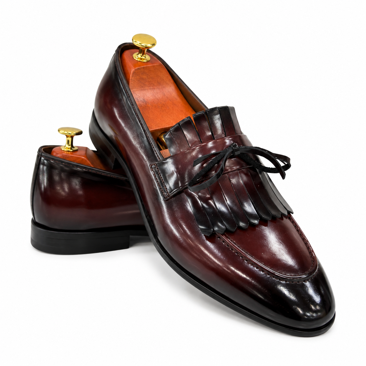 Glossy-Dark Cherry  Dress Shoes with Textured Detailing made with Hight Quality Leather-9090