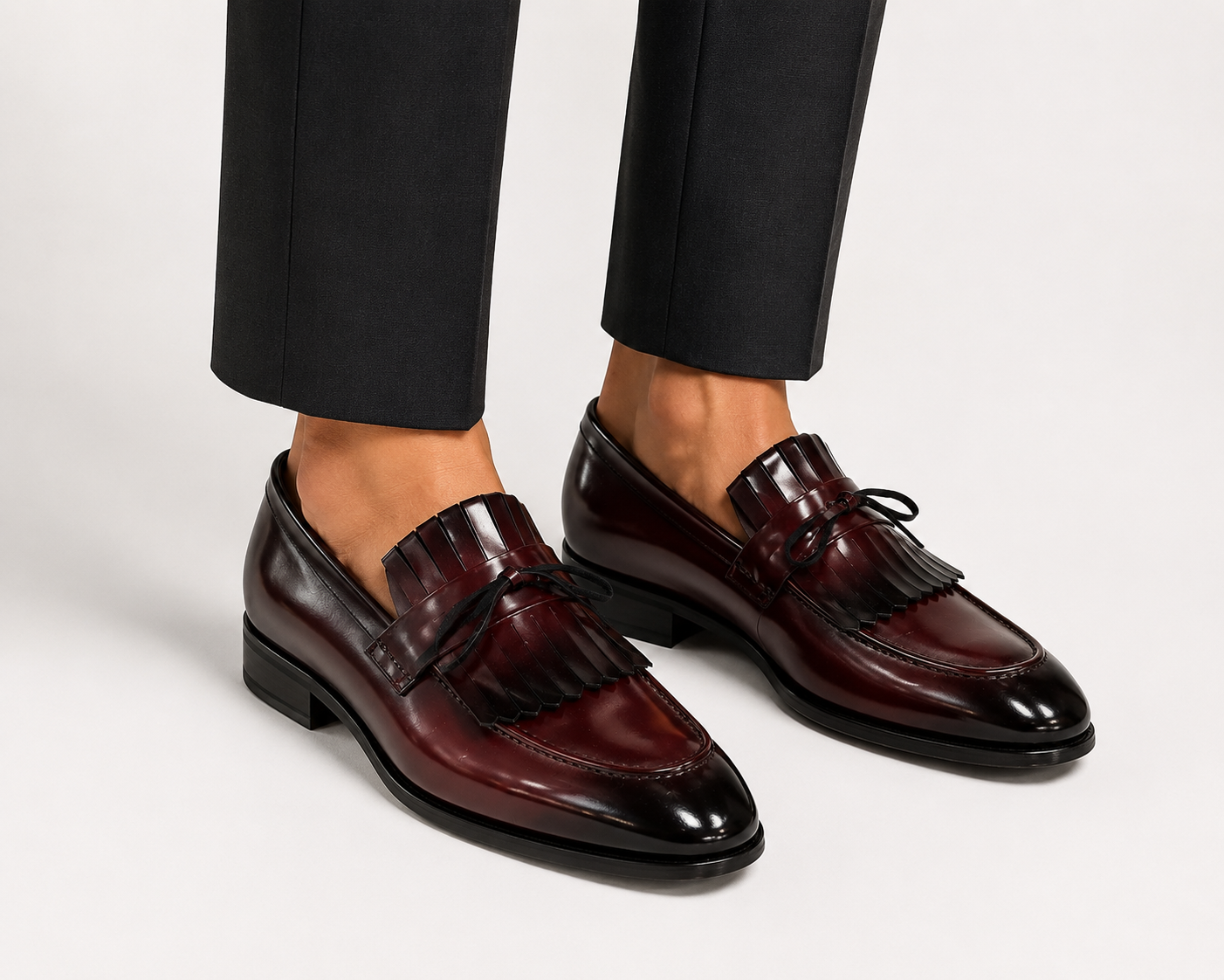 Glossy-Dark Cherry  Dress Shoes with Textured Detailing made with Hight Quality Leather-9090