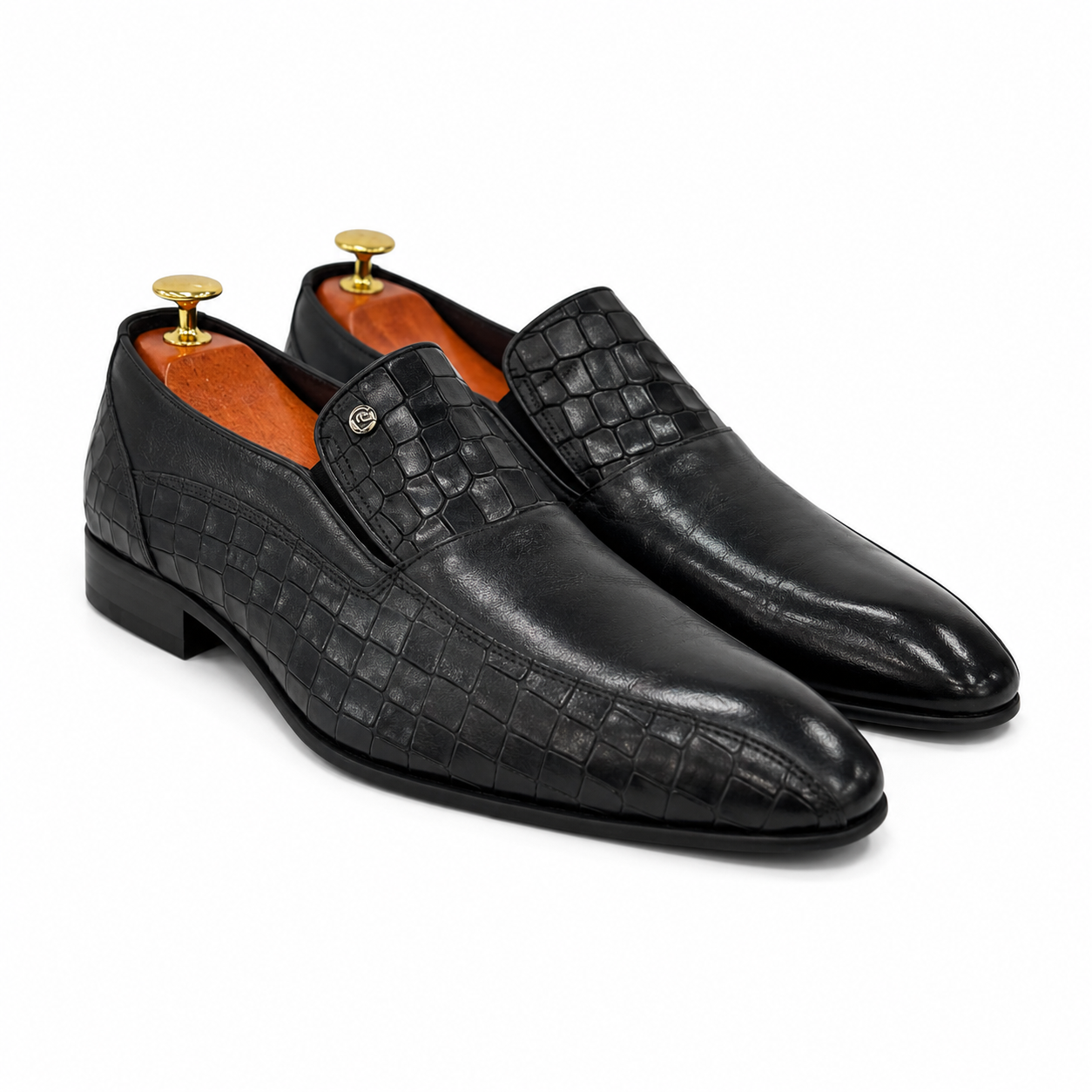 Black Dress Shoes with Textured Detailing made with Hight Quality Leather to Give it A Luxury Finish- 376608-16