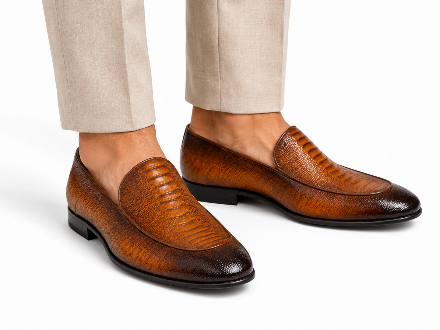 Brown Istanbul Fashion by Raad Red Bottom Shoes with SnakeLeather Finish-3026
