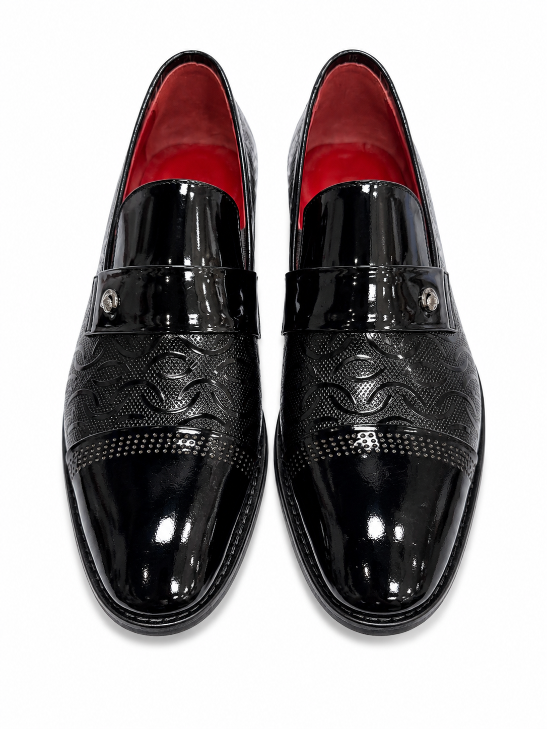 Black Istanbul Fashion by Raad Red Bottom Shiny Shoes With Unique Detailed Leather- 447